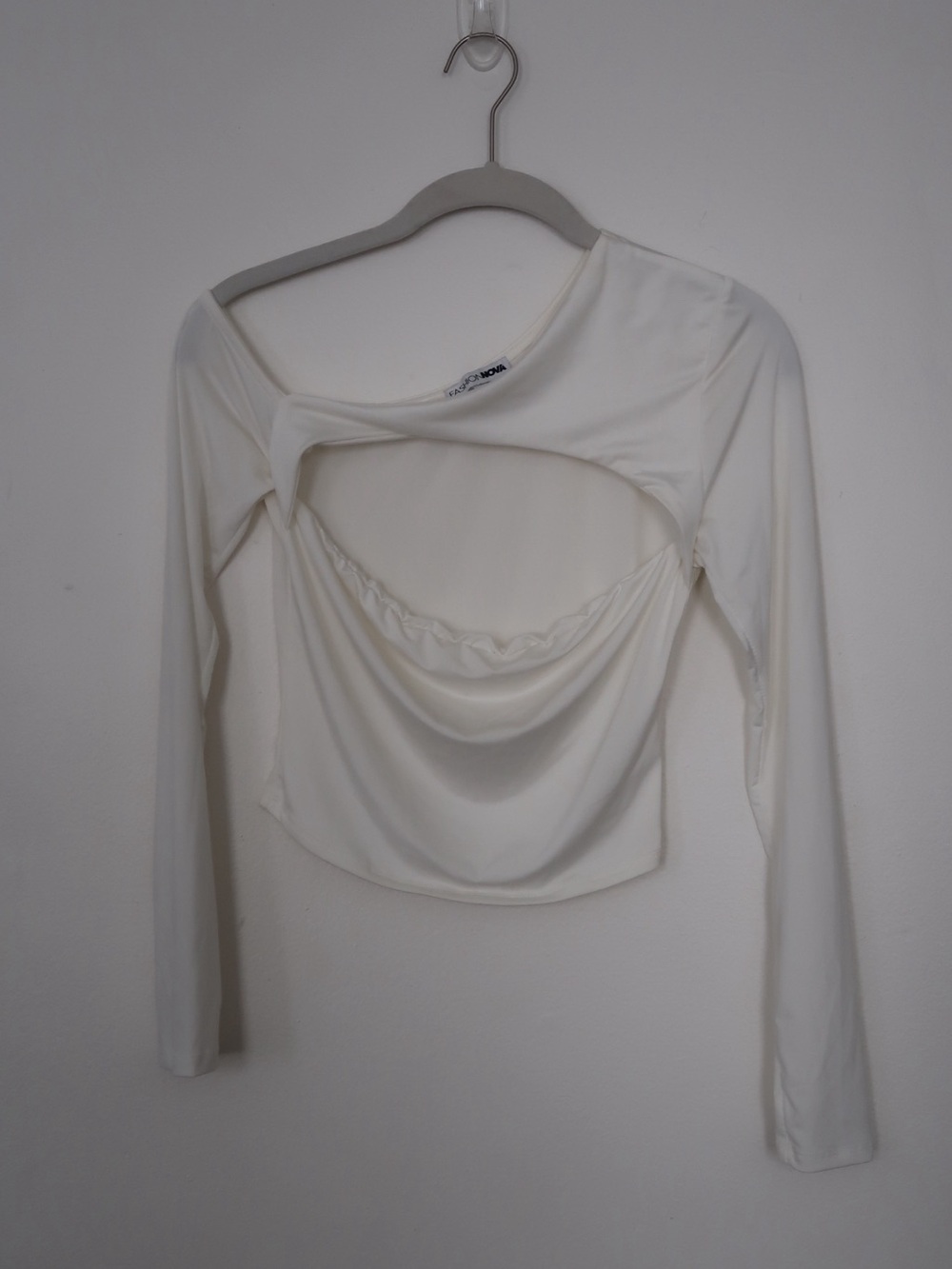 Fashion Nova Cream Long Sleeve Cutout Drape Top